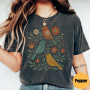 Cottagecore Birds and Flowers Shirt