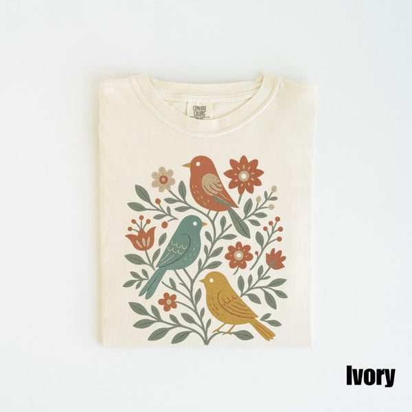 Cottagecore Birds and Flowers Shirt